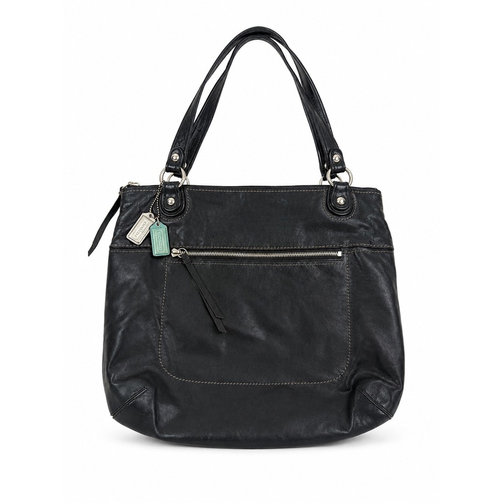 Coach Poppy Glam Vintage Y2K Black Hobo Distressed Leather Shoulder Bag Purse